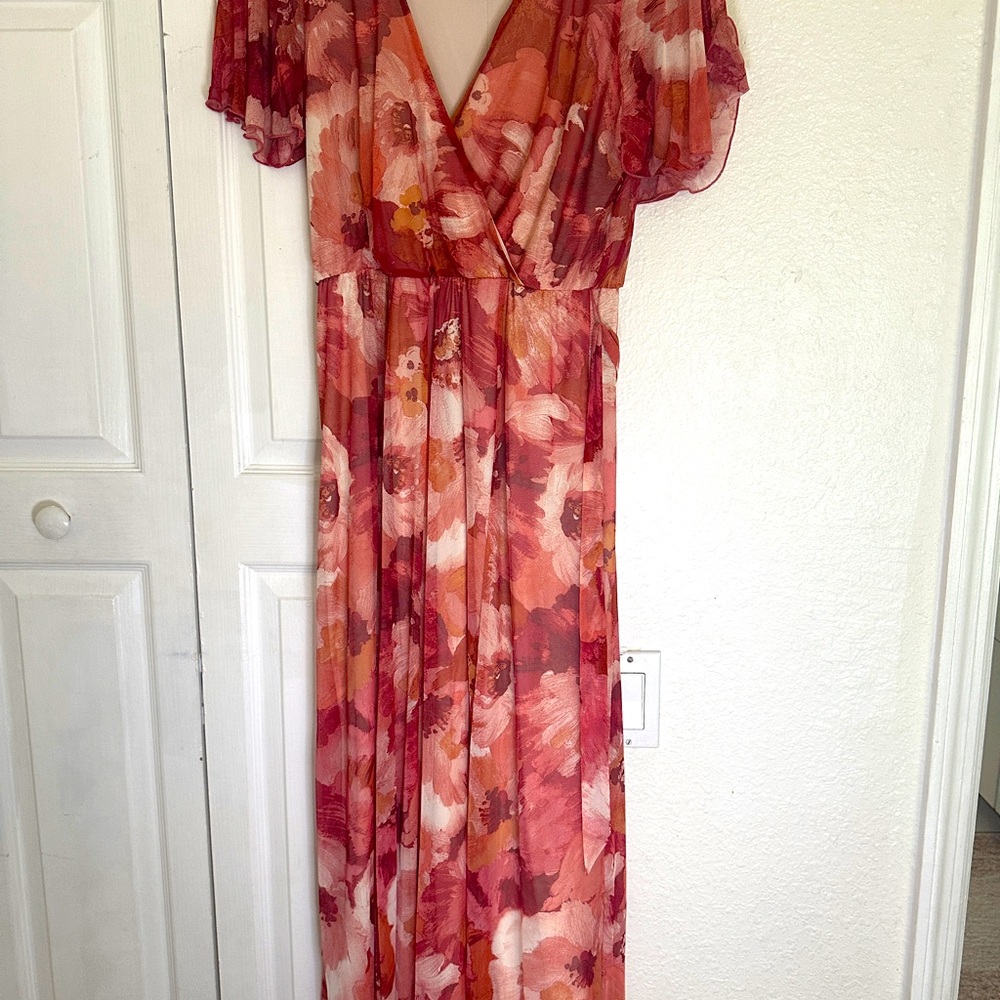 Bohemian Dress Chiffon Perfect for Summer Color Brown Maxi Ruffle Sleeve Size 8